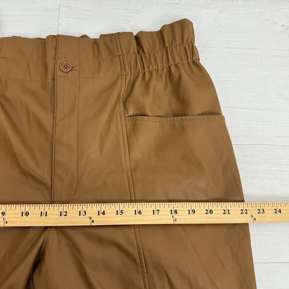Madewell Vegan Faux Leather Pants Size 16 Brown High Rise Elastic Waist Pull On - Picture 14 of 15